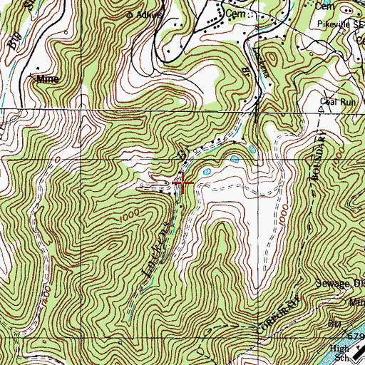 Topographic Map of Rachel Fork, KY
