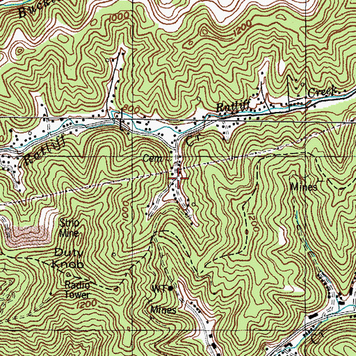 Topographic Map of Right Fork of Horseshoe Branch, KY