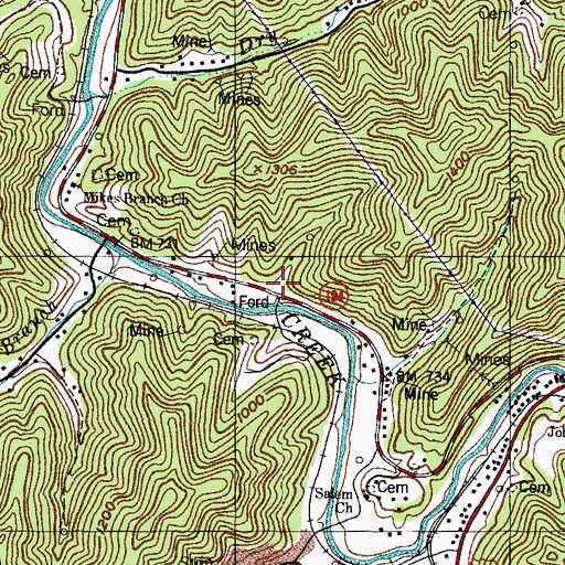 Topographic Map of Uncle Irvs Hollow, KY