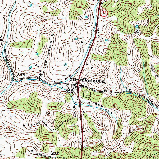 Topographic Map of Concord Church, KY
