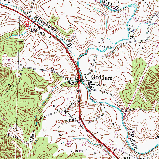 Topographic Map of Goddard Covered Bridge, KY