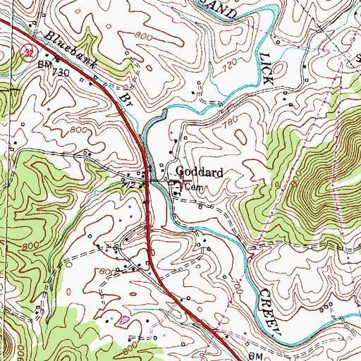 Topographic Map of Goddard United Methodist Church, KY