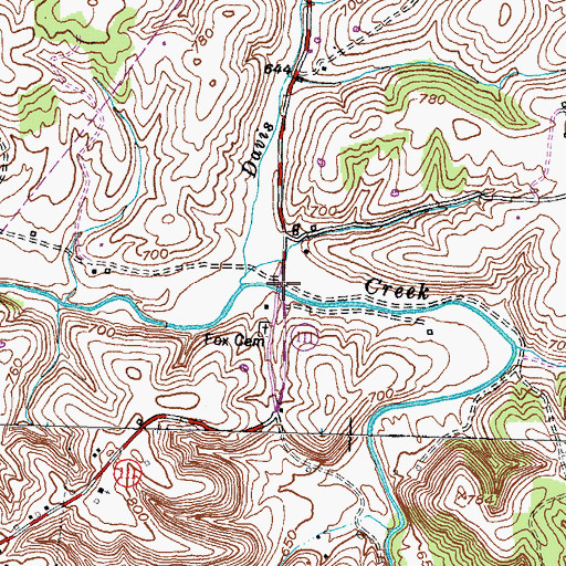 Topographic Map of Grange City Fox Creek Bridge, KY