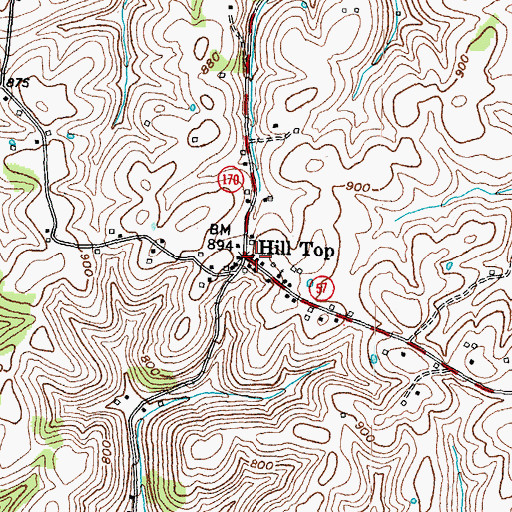 Topographic Map of Hill Top Post Office (historical), KY