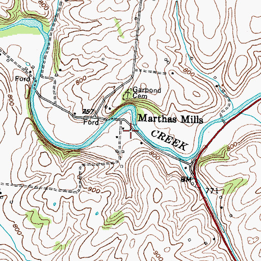 Topographic Map of Martha Mills Post Office (historical), KY