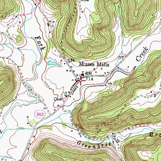 Topographic Map of Muses Mill Post Office (historical), KY