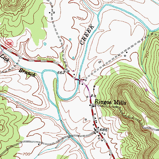Topographic Map of Ringos Mills Bridge, KY