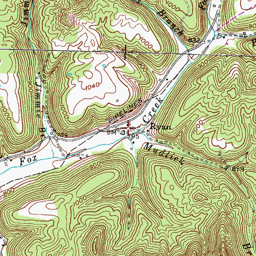 Topographic Map of Ryan Post Office (historical), KY