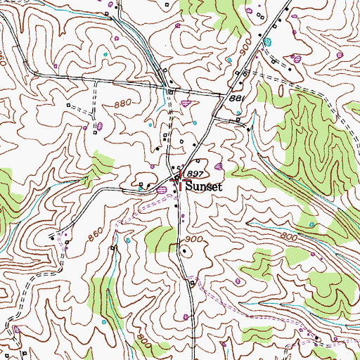 Topographic Map of Sunset Post Office (historical), KY