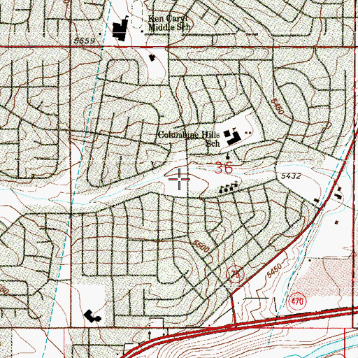 Topographic Map of Columbine Hills, CO