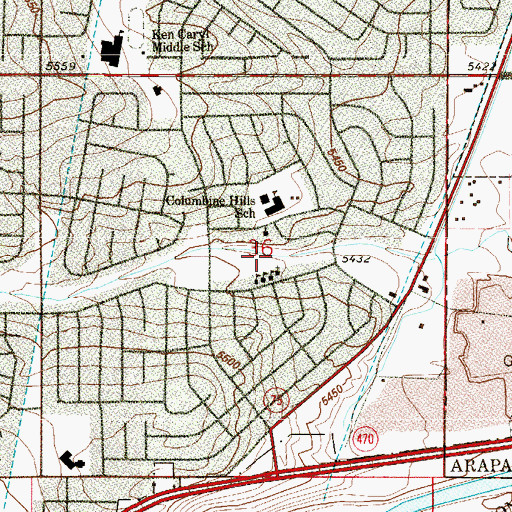 Topographic Map of Columbine Hills Park, CO
