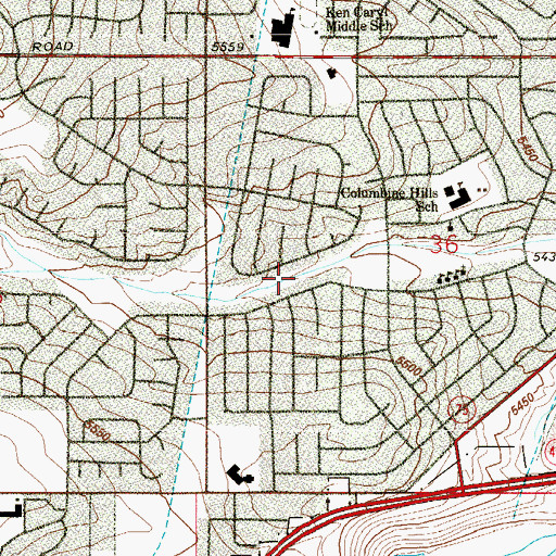 Topographic Map of Columbine Sports Park, CO