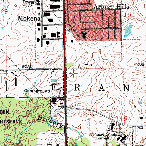 Topographic Map of Hickory Creek Marketplace Shopping Center, IL