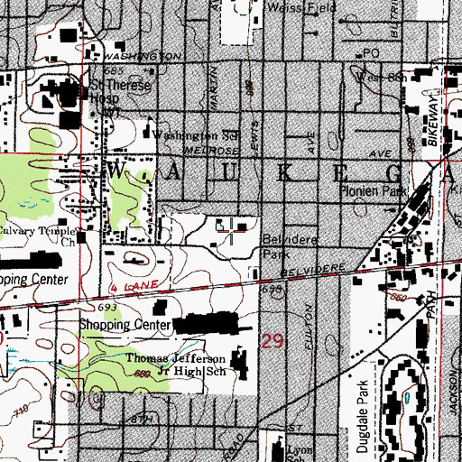 Topographic Map of Belvidere Recreation Center, IL