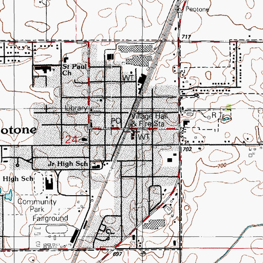 Topographic Map of Peotone Village Hall, IL