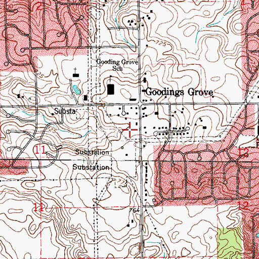 Topographic Map of Derby Hills, IL