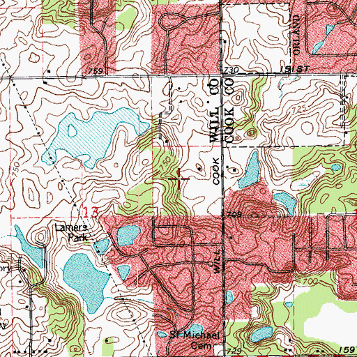 Topographic Map of Country Woods, IL