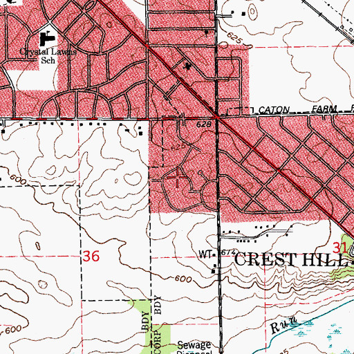 Topographic Map of Crest Estates, IL
