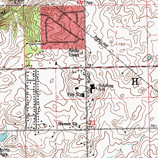 Topographic Map of Cedar Acres, IL