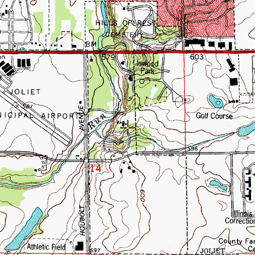 Topographic Map of Oakwood Estates, IL