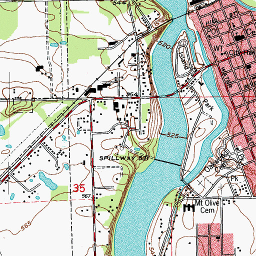Topographic Map of Riverwood Estates, IL