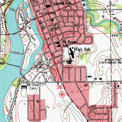 Topographic Map of Winchester Estates, IL