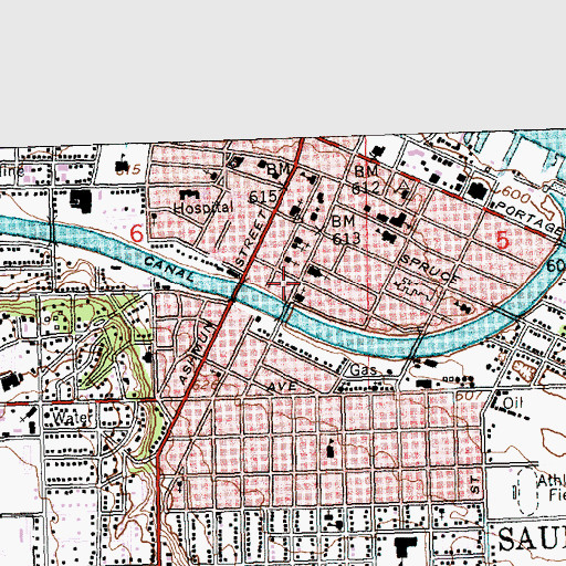 Topographic Map of Bayliss Public Library, MI