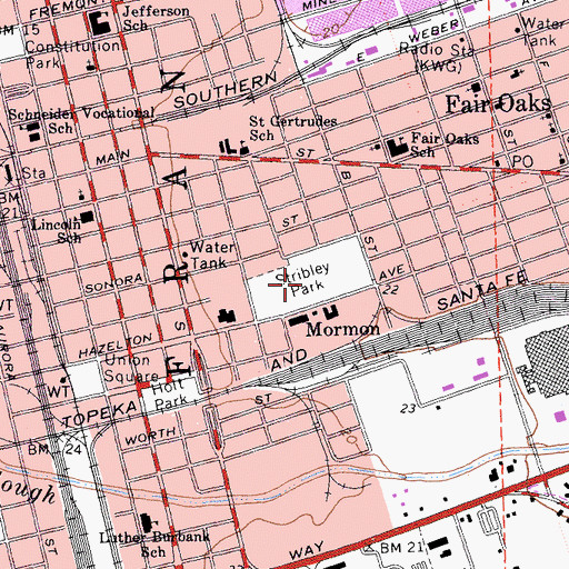 Topographic Map of Stribley Park, CA