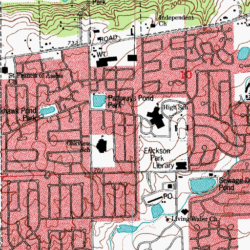 Topographic Map of Indian Oaks, IL