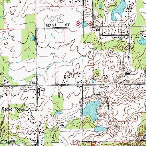 Topographic Map of Hidden Creek Estates, IL