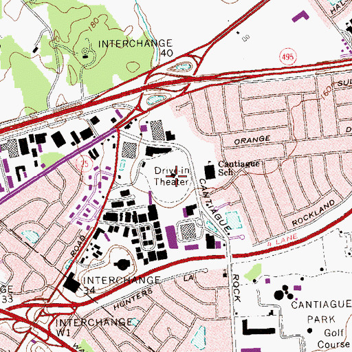 Topographic Map of Westbury Drive-In Theater (historical), NY