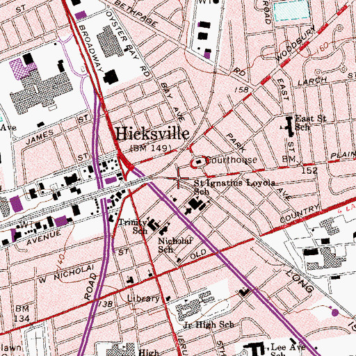 Topographic Map of Hicksville Volunteer Fire Station, NY