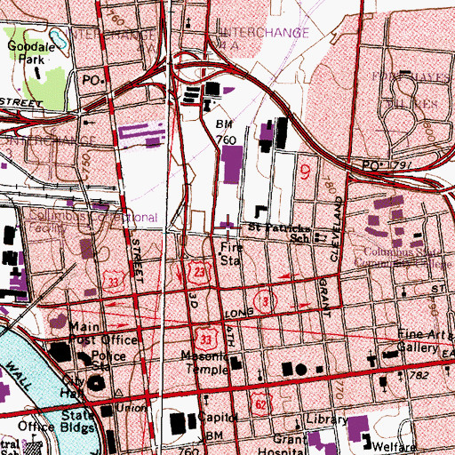 Topographic Map of Columbus Division of Fire - Station 1 and 9, OH