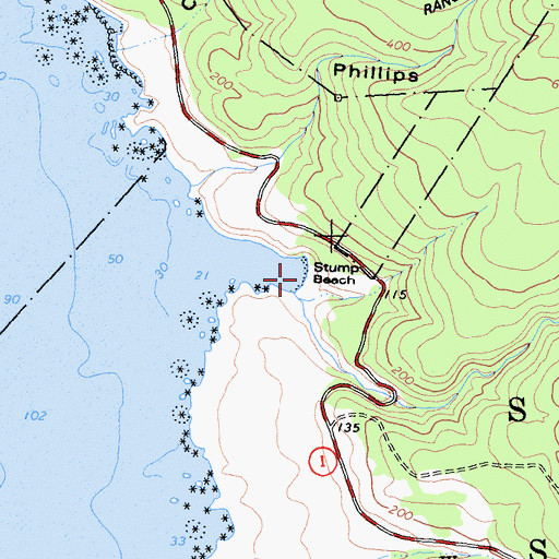 Topographic Map of Stump Beach, CA
