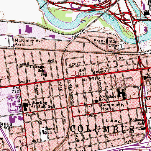 Topographic Map of Columbus Division of Fire Station 10 Franklinton Engine House, OH
