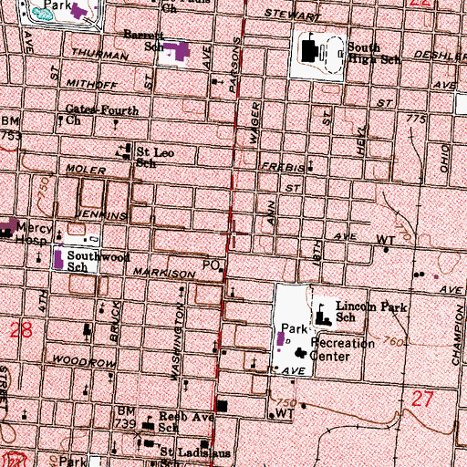 Topographic Map of Columbus Division of Fire Station 14 North Graceland Engine House, OH