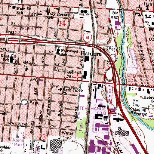 Topographic Map of Columbus Division of Fire Station 15 Driving Park Fire Station, OH