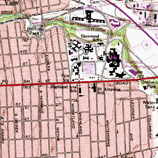 Topographic Map of Columbus Division of Fire Station 17 Hilltop Engine House, OH
