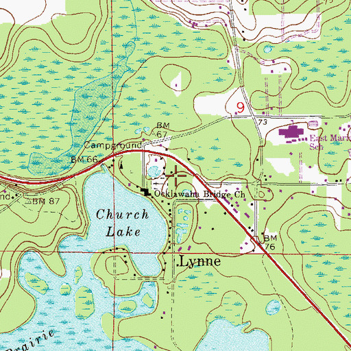 Topographic Map of Ocklawaha Bridge Cemetery, FL