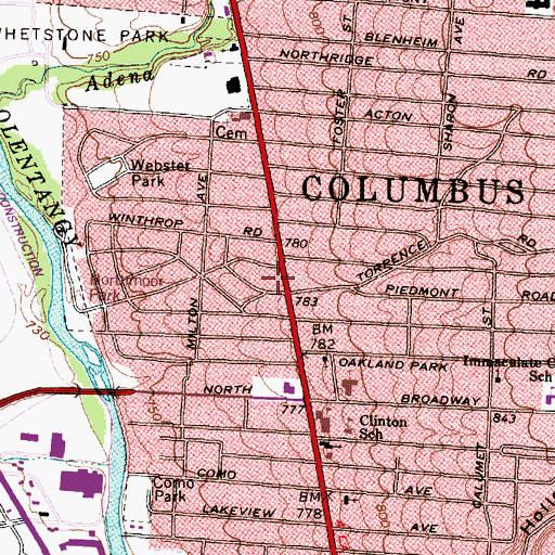 Topographic Map of Columbus Division of Fire Station 19 Kuhn / Northmoor Engine House, OH