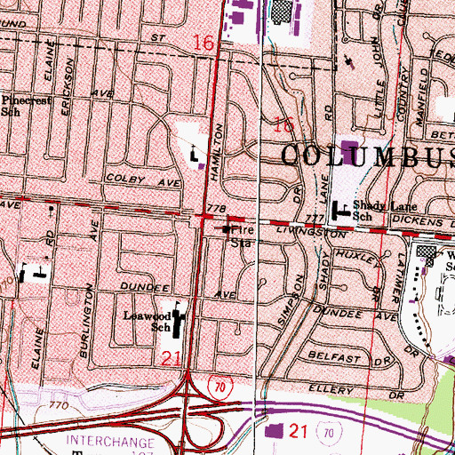 Topographic Map of Columbus Division of Fire Station 23 Big Walnut Fire Station, OH
