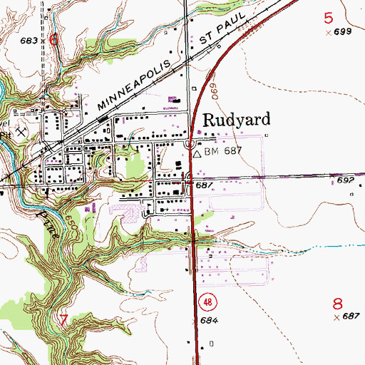 Topographic Map of Rudyard Post Office, MI
