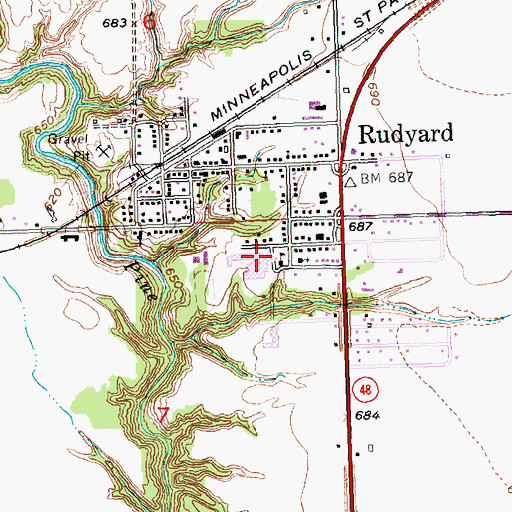 Topographic Map of Rudyard Public Library, MI