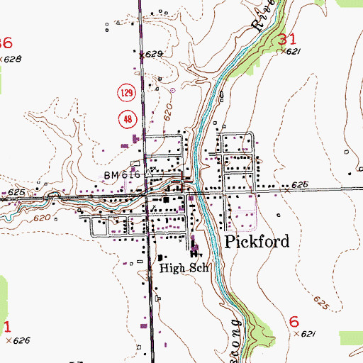 Topographic Map of Pickford Presbyterian Church, MI
