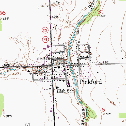 Topographic Map of Pickford Post Office, MI