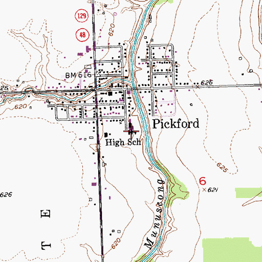 Topographic Map of Pickford Public Schools, MI