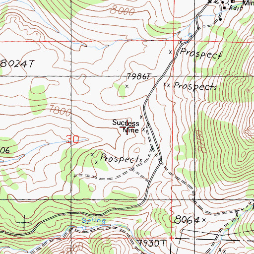 Topographic Map of Success Mine, CA