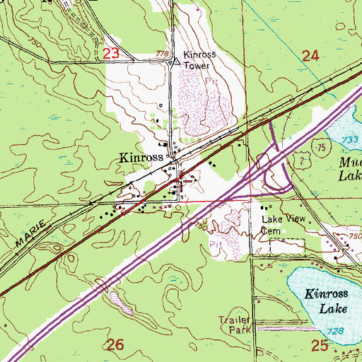 Topographic Map of Kinross Post Office, MI