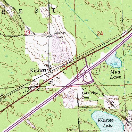 Topographic Map of Kinross Station, MI