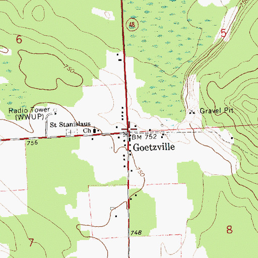 Topographic Map of Goetzville Post Office, MI